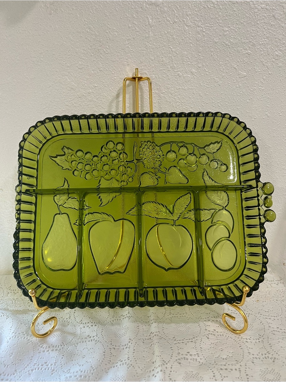 Vintage Indiana Glass Olive Green 5-Compartment Relish Dish/Serving Tray